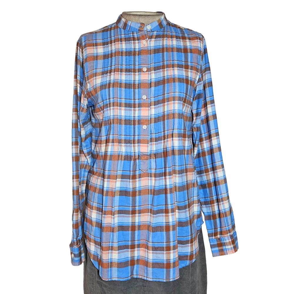 Lands End Plaid Cotton Long Sleeve Button Up Size 2